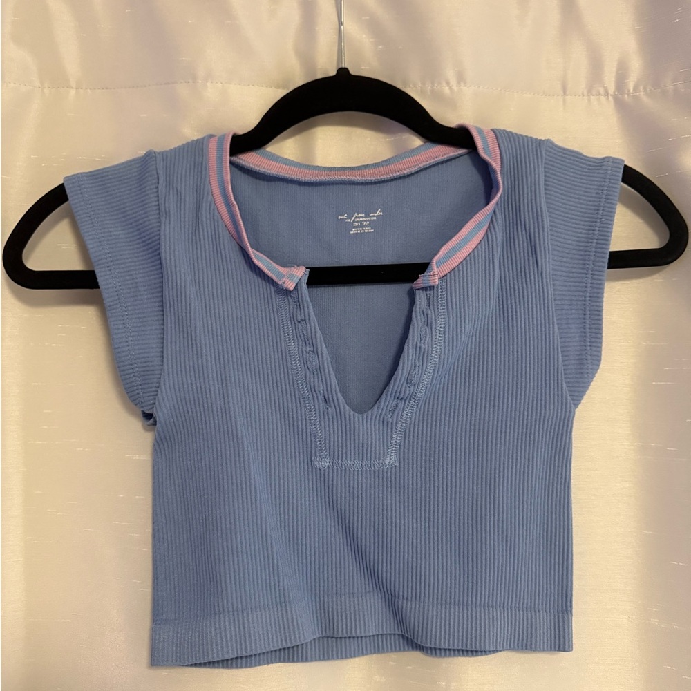 Urban Outfitters Blue and Pink Ribbed Top